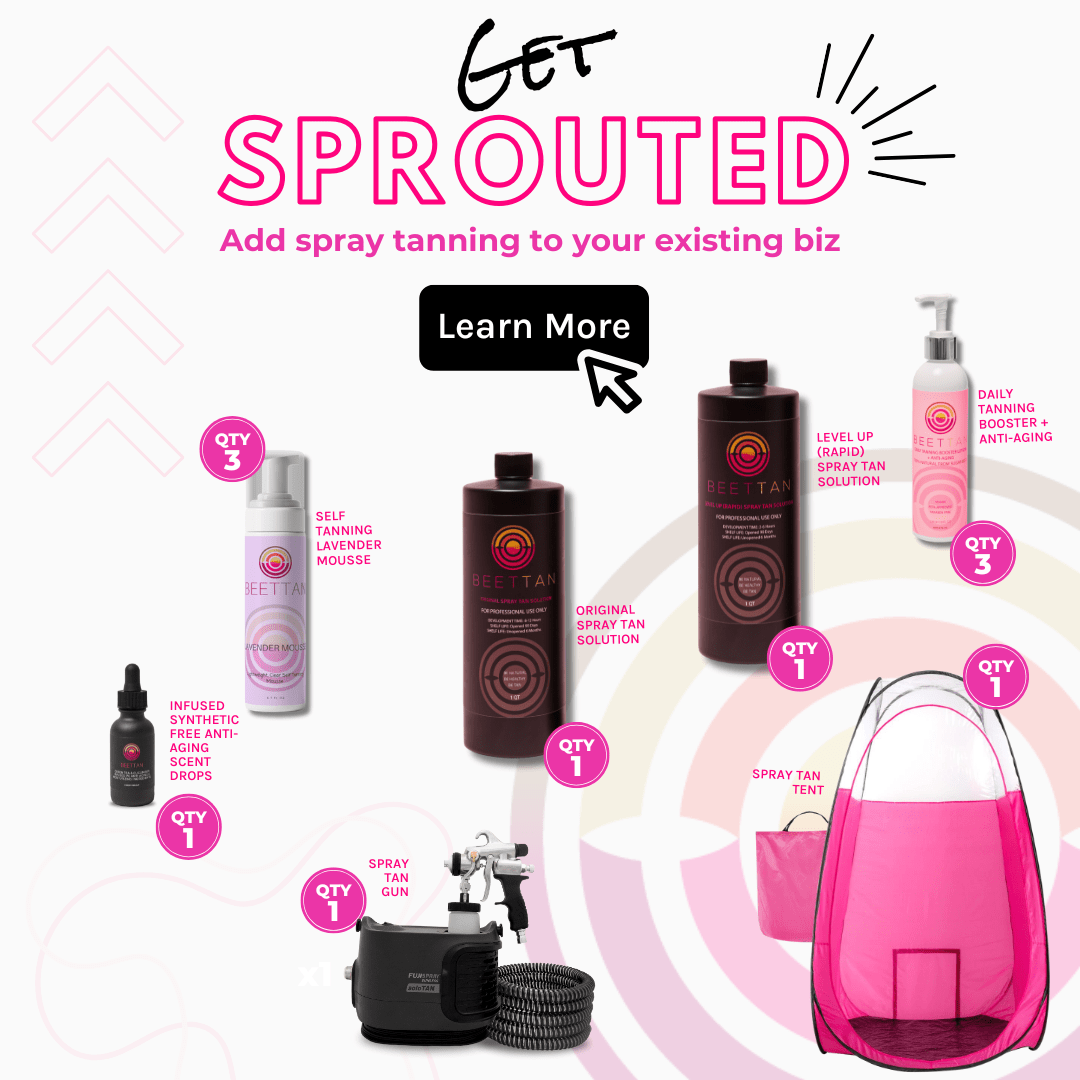 Image showing products included in the Get Sprouted Spray Tan package